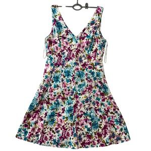 Lauren‎ Ralph Lauren Floral Print Midi Dress Sleeveless V Neck Flare Casual - 14